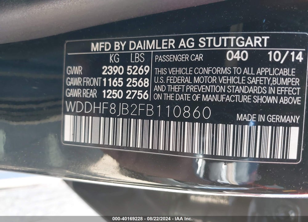 2015 MERCEDES-BENZ E 350 4MATIC VIN: WDDHF8JB2FB110860