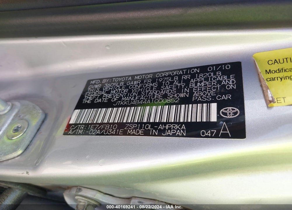 2010 SCION XD VIN: JTKKU4B44A1000852