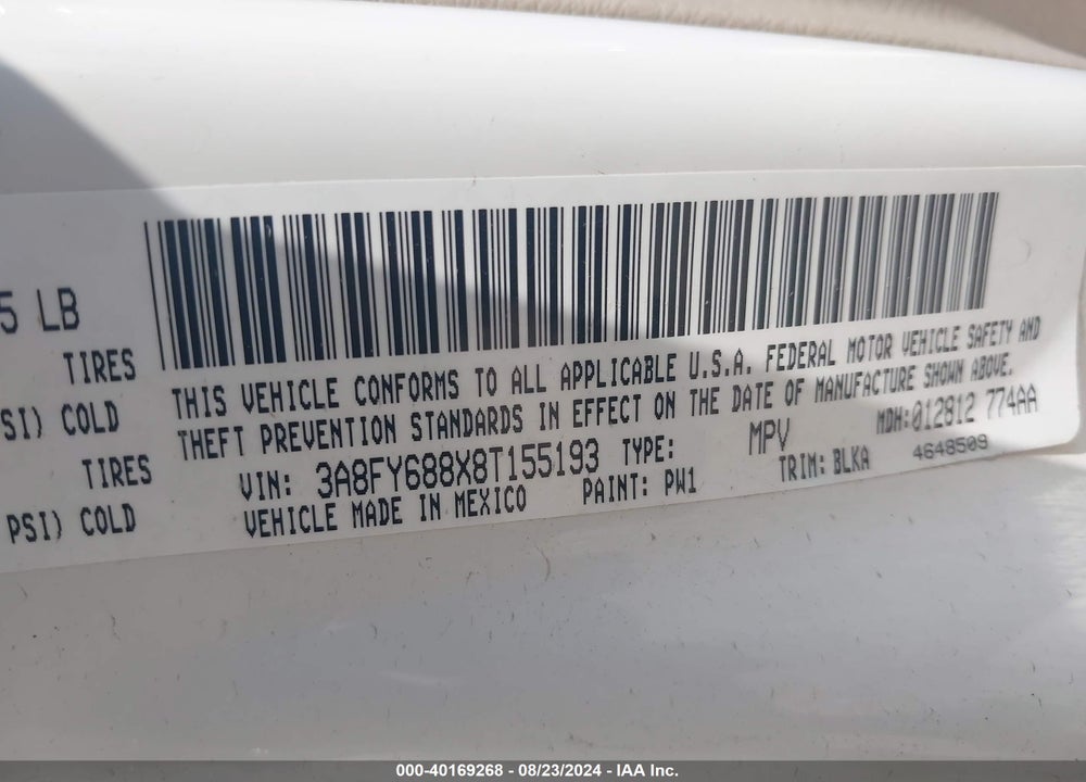 2008 CHRYSLER PT CRUISER LIMITED VIN: 3A8FY688X8T155193