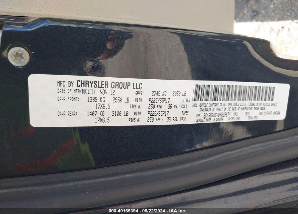 2013 DODGE GRAND CARAVAN SE VIN: 2C4RDGBG7DR628874