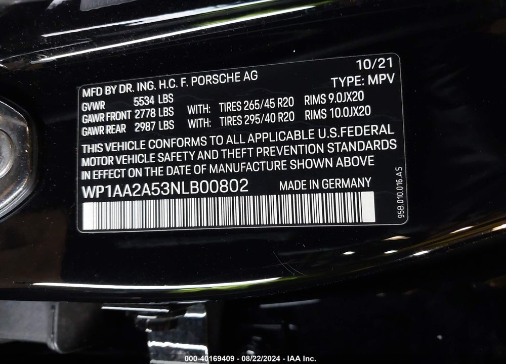 2022 PORSCHE MACAN VIN: WP1AA2A53NLB00802