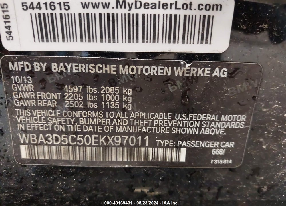 2014 BMW 328D XDRIVE VIN: WBA3D5C50EKX97011