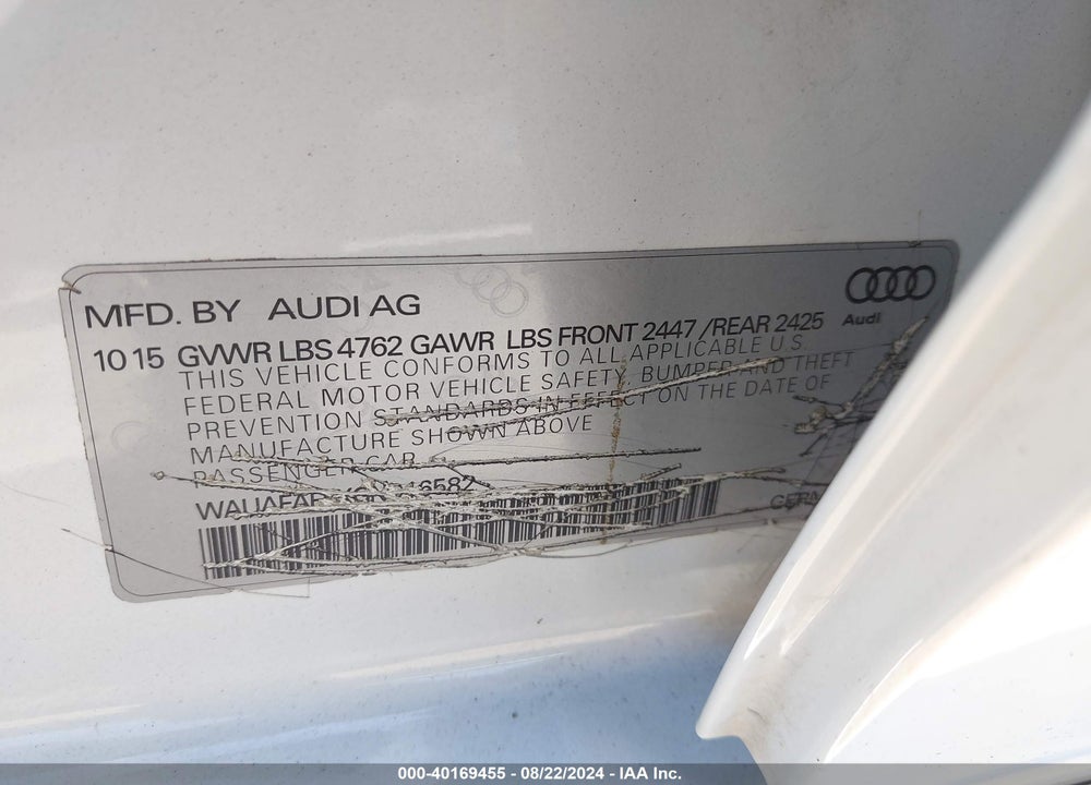 2016 AUDI A4 2.0T PREMIUM VIN: WAUAFAFLXGN016582