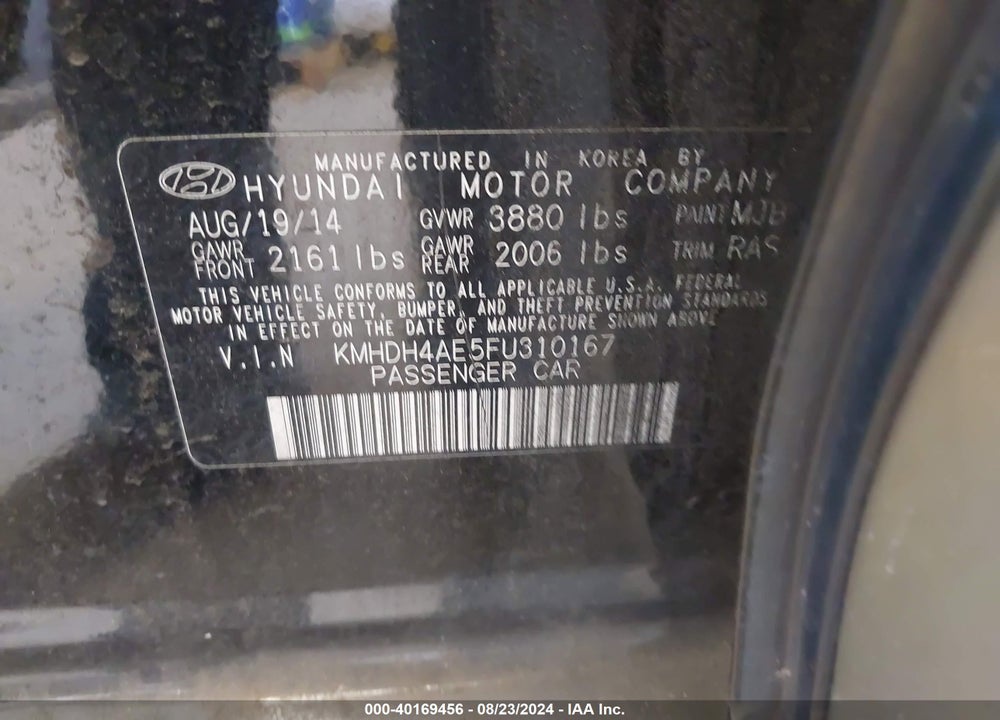 2015 HYUNDAI ELANTRA SE VIN: KMHDH4AE5FU310167