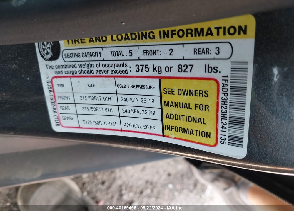 2017 FORD FOCUS SEL VIN: 1FADP3H23HL241135