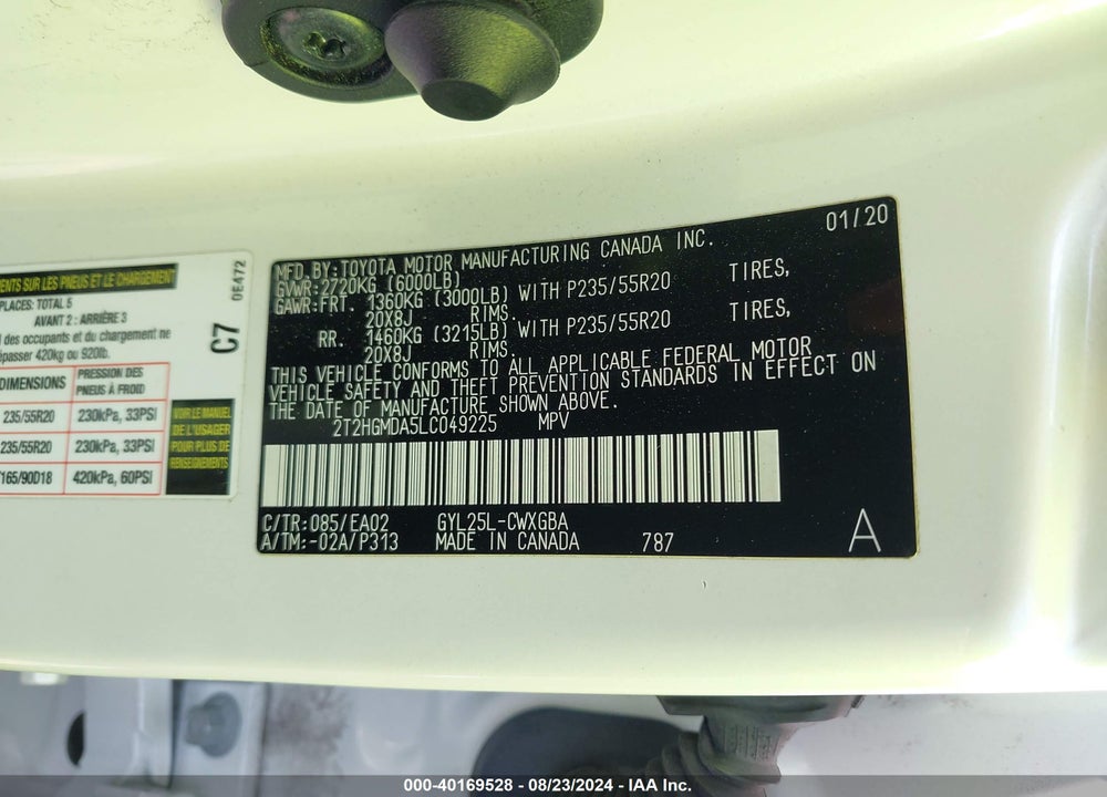 2020 LEXUS RX 450H VIN: 2T2HGMDA5LC049225