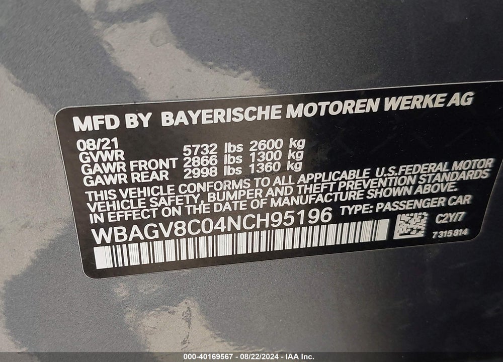 2022 BMW M850I GTAN COUPE XDRIVE VIN: WBAGV8C04NCH95196