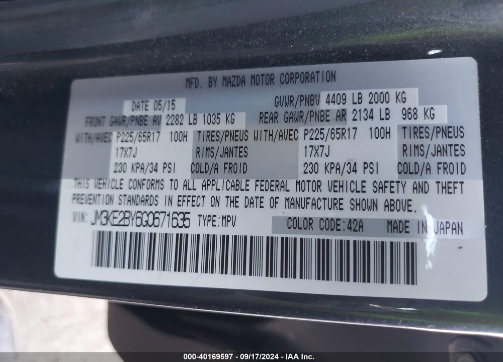 2016 MAZDA CX-5 SPORT VIN: JM3KE2BY6G0671635