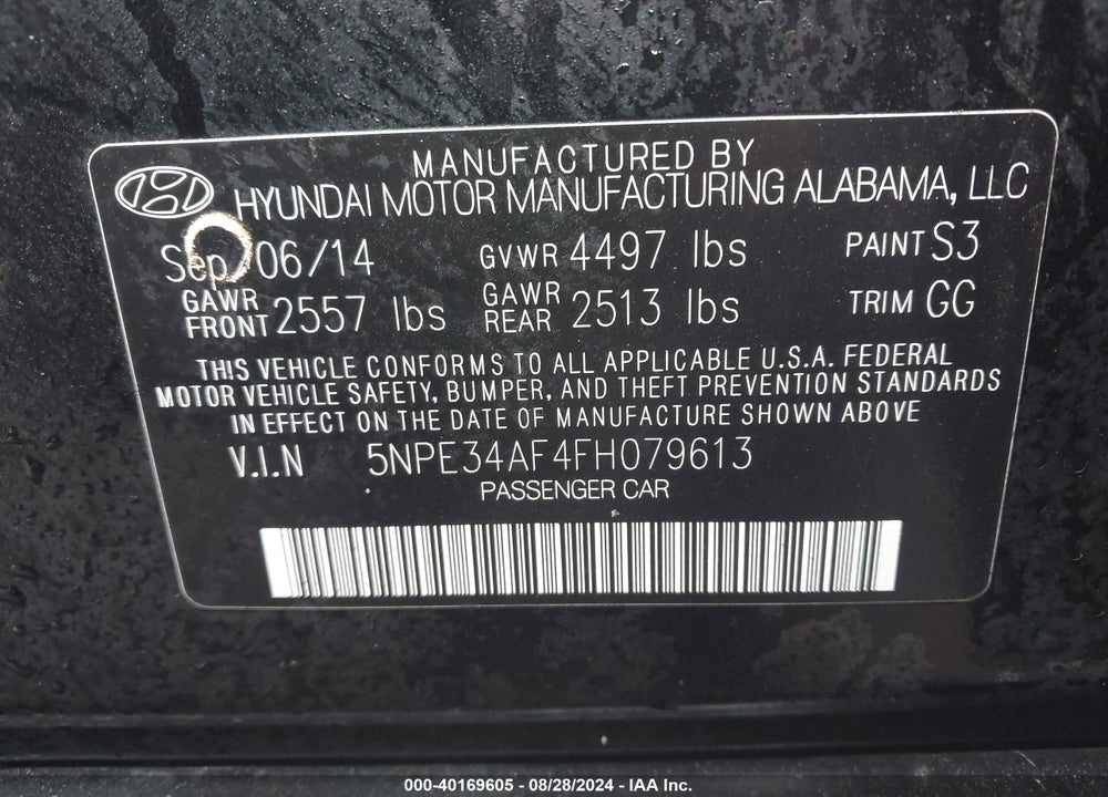 2015 HYUNDAI SONATA SPORT VIN: 5NPE34AF4FH079613