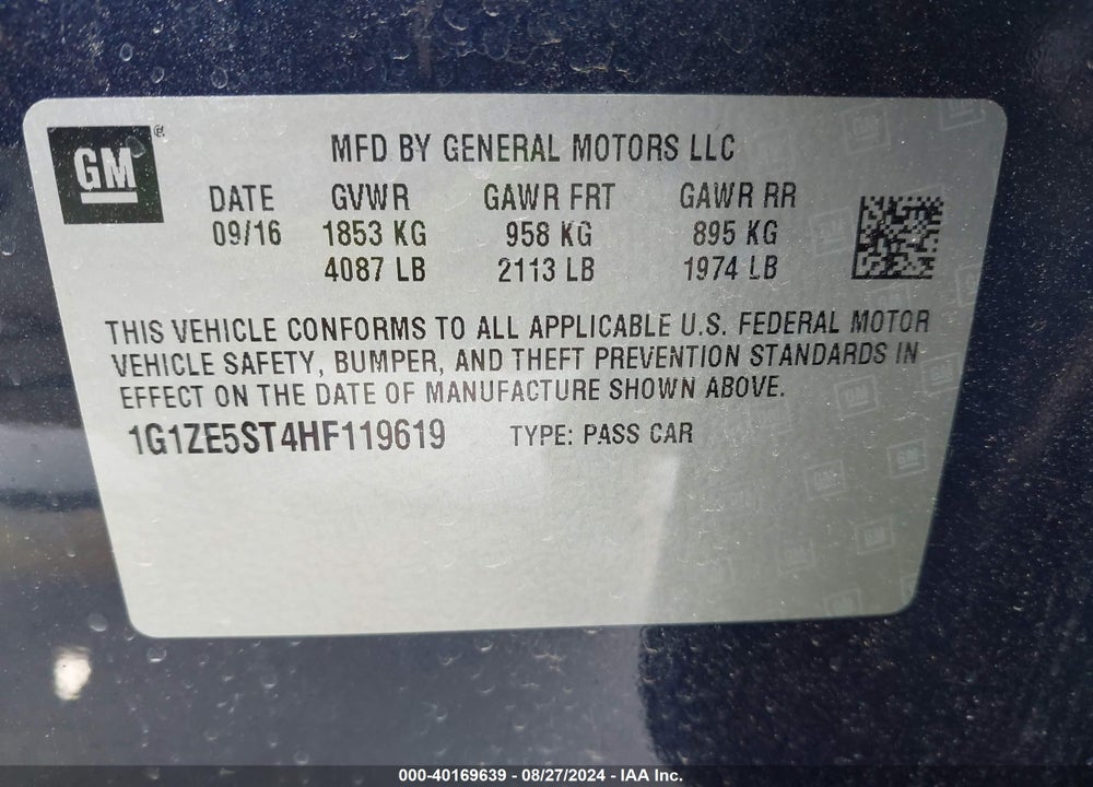 2017 CHEVROLET MALIBU 1LT VIN: 1G1ZE5ST4HF119619