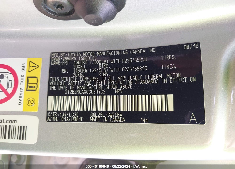 2016 LEXUS RX 350 F-SPORT VIN: 2T2BZMCAXGC051432