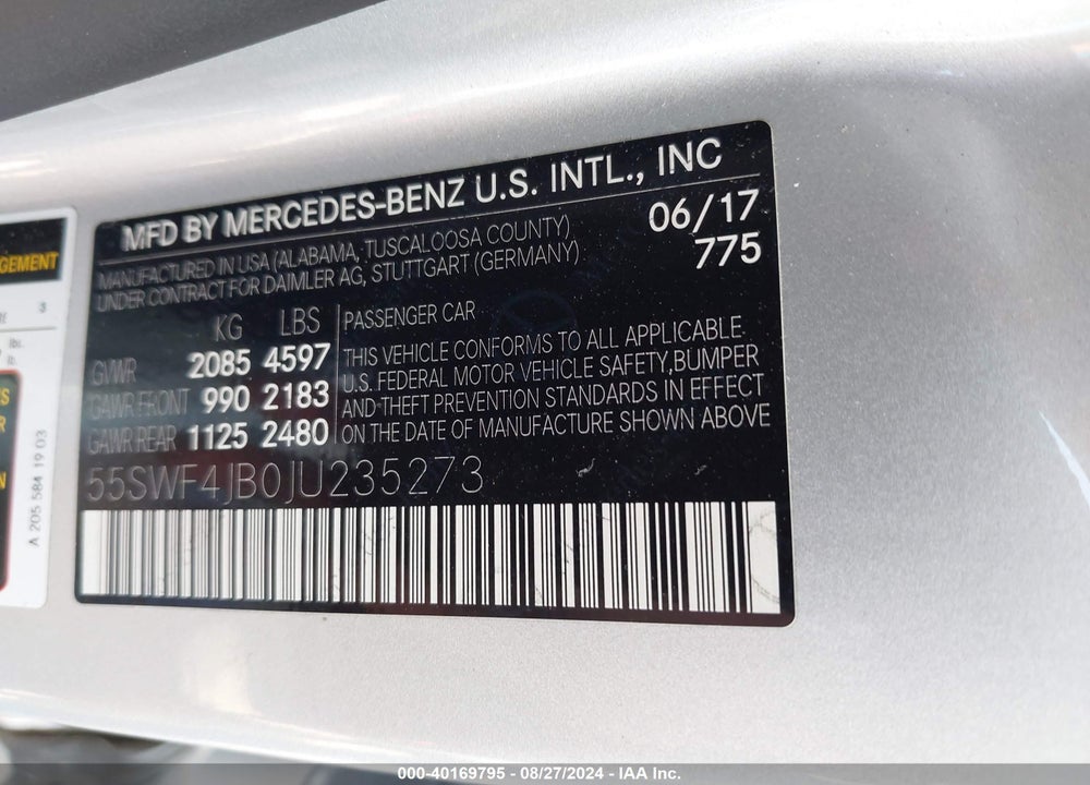 2018 MERCEDES-BENZ C 300 VIN: 55SWF4JB0JU235273