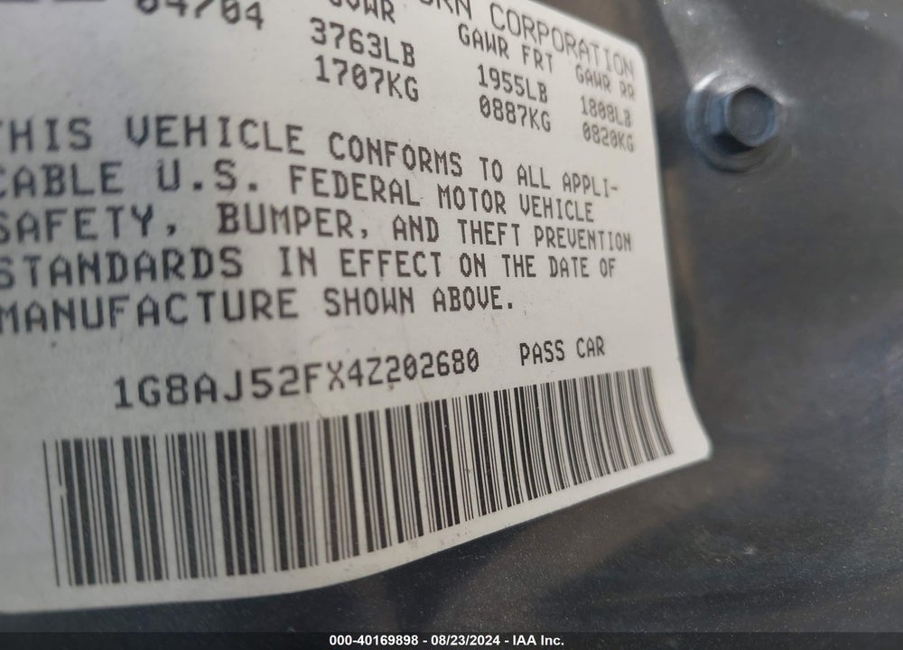 2004 SATURN ION 2 VIN: 1G8AJ52FX4Z202680