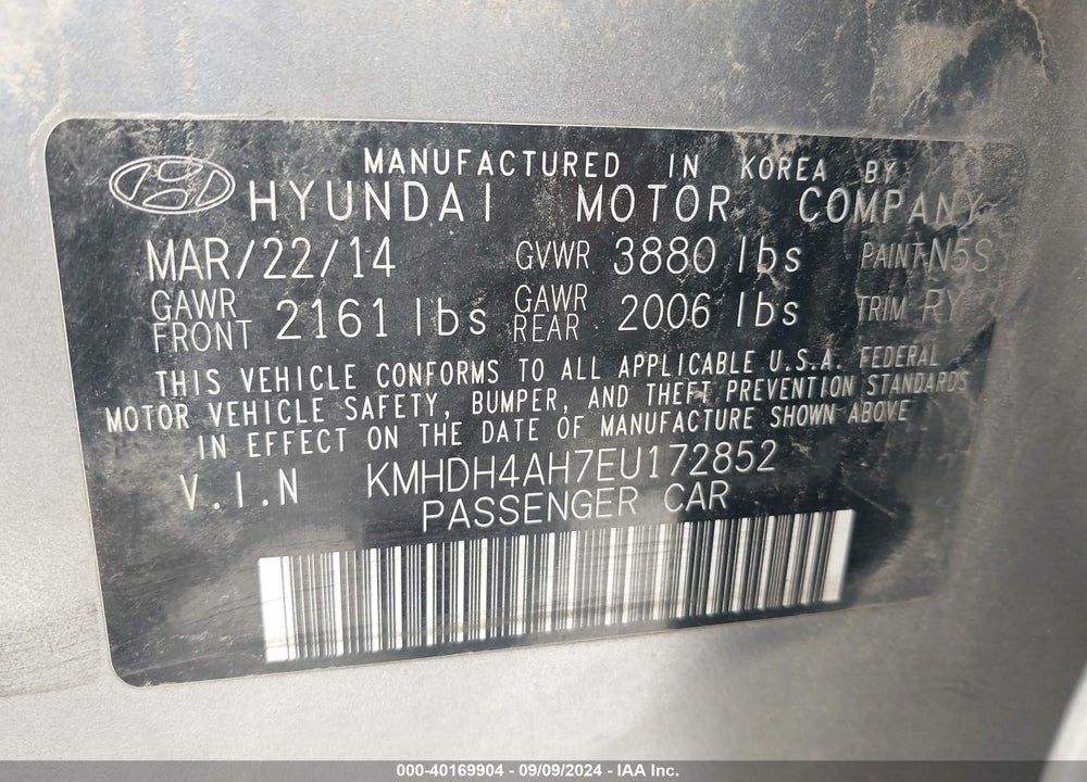 2014 HYUNDAI ELANTRA SPORT VIN: KMHDH4AH7EU172852