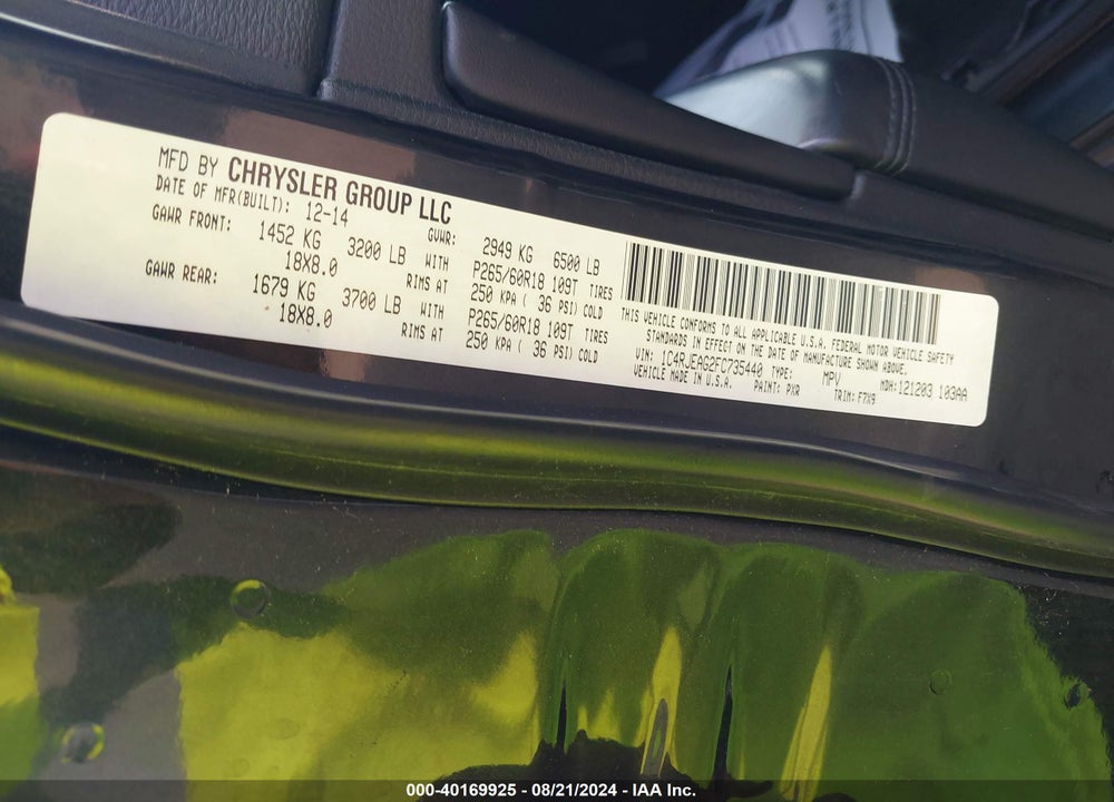 2015 CHEROKEE JEEP GRAND  LAREDO VIN: 1C4RJEAG2FC735440