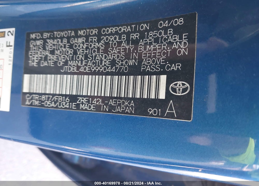2009 TOYOTA COROLLA LE VIN: JTDBL40E999044770