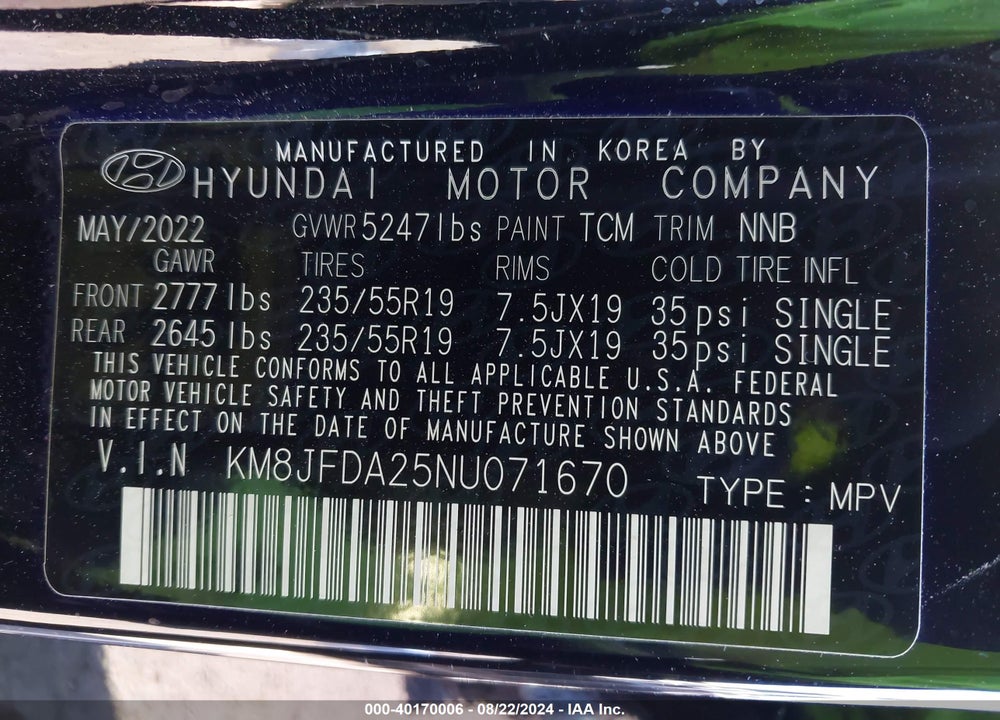 2022 HYUNDAI TUCSON PLUG-IN HYBRID LIMITED VIN: KM8JFDA25NU071670