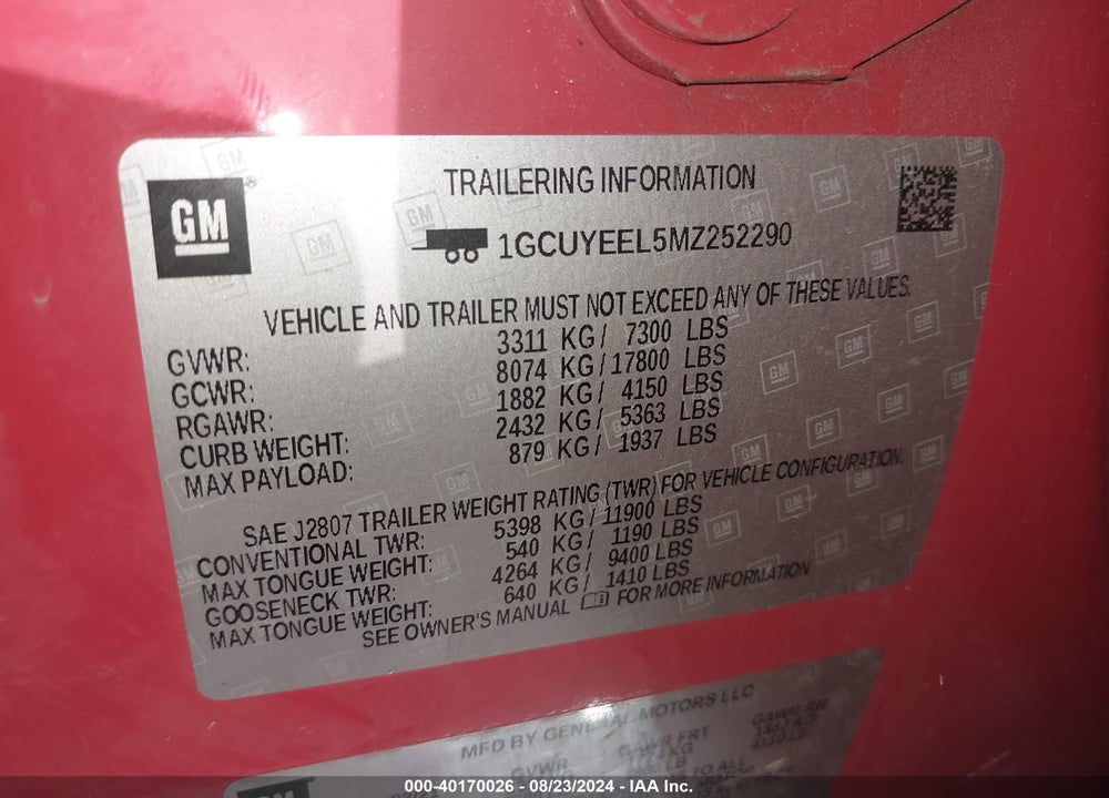2021 CHEVROLET SILVERADO 1500 4WD SHORT BED RST VIN: 1GCUYEEL5MZ252290