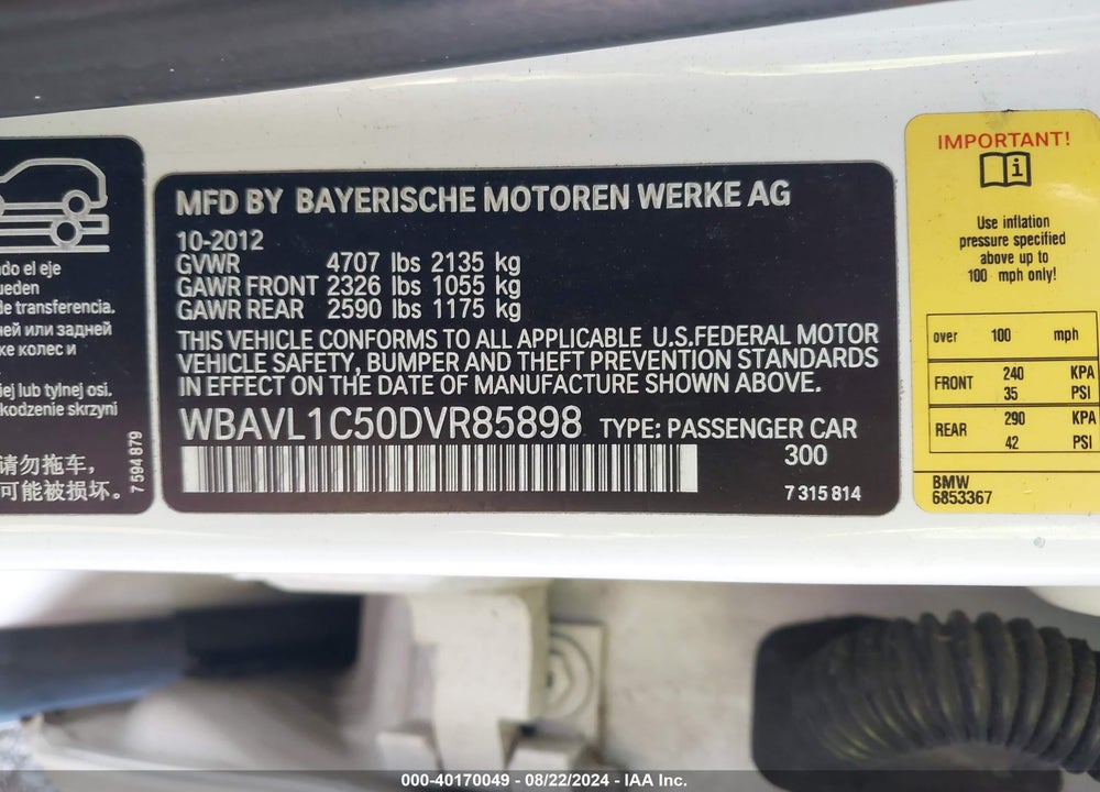 2013 BMW X1 XDRIVE28I VIN: WBAVL1C50DVR85898