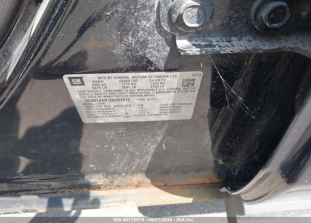 2013 CHEVROLET EQUINOX 1LT VIN: 2GNFLEEK1D6223712