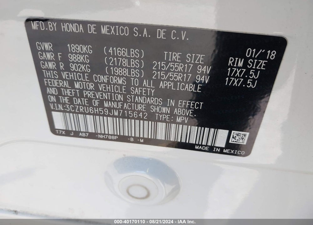 2018 HONDA HR-V EX VIN: 3CZRU6H59JM715642