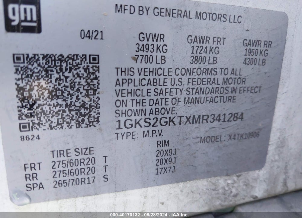 2021 GMC YUKON XL VIN: 1GKS2GKTXMR341284