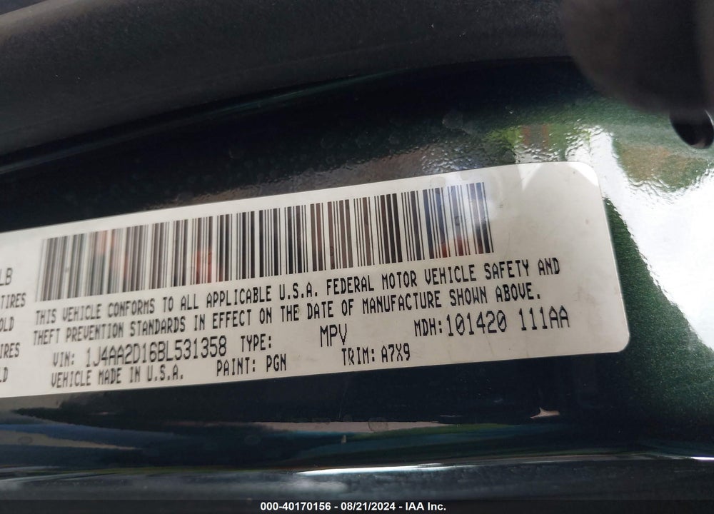 2011 JEEP WRANGLER SPORT VIN: 1J4AA2D16BL531358