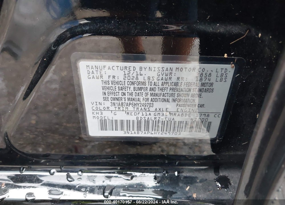 2017 NISSAN SENTRA SR VIN: 3N1AB7AP6HY249703