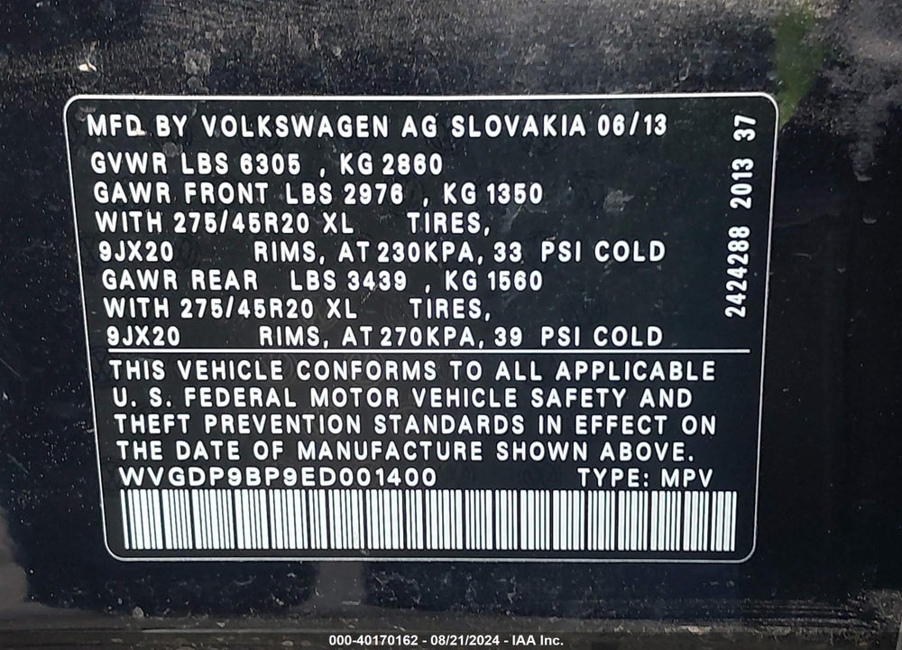 2014 VOLKSWAGEN TOUAREG TDI R-LINE VIN: WVGDP9BP9ED001400