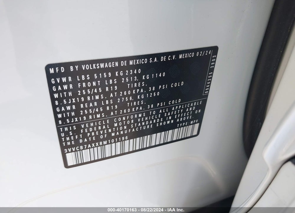 2024 VOLKSWAGEN TIGUAN 2.0T SE R-LINE BLACK VIN: 3VVCB7AXXRM101196