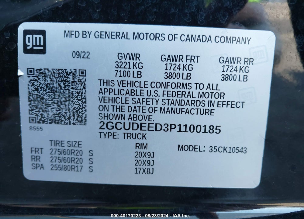 2023 CHEVROLET SILVERADO 1500 4WD SHORT BED RST VIN: 2GCUDEED3P1100185