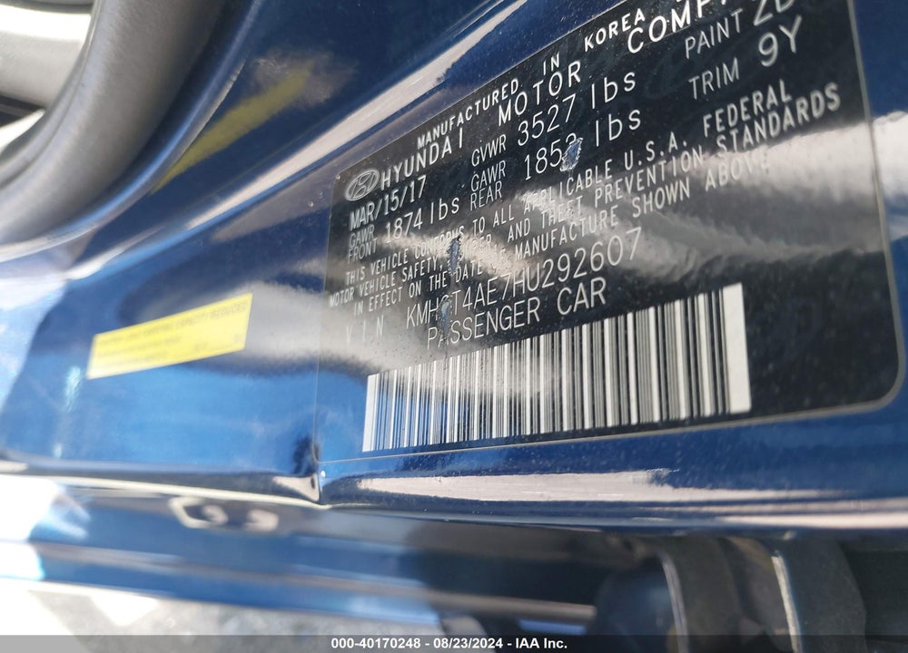 2017 HYUNDAI ACCENT SE VIN: KMHCT4AE7HU292607