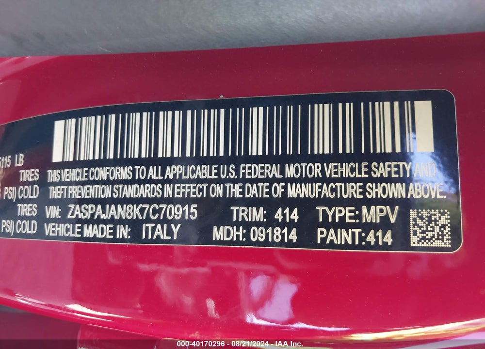 2019 ALFA ROMEO STELVIO RWD VIN: ZASPAJAN8K7C70915