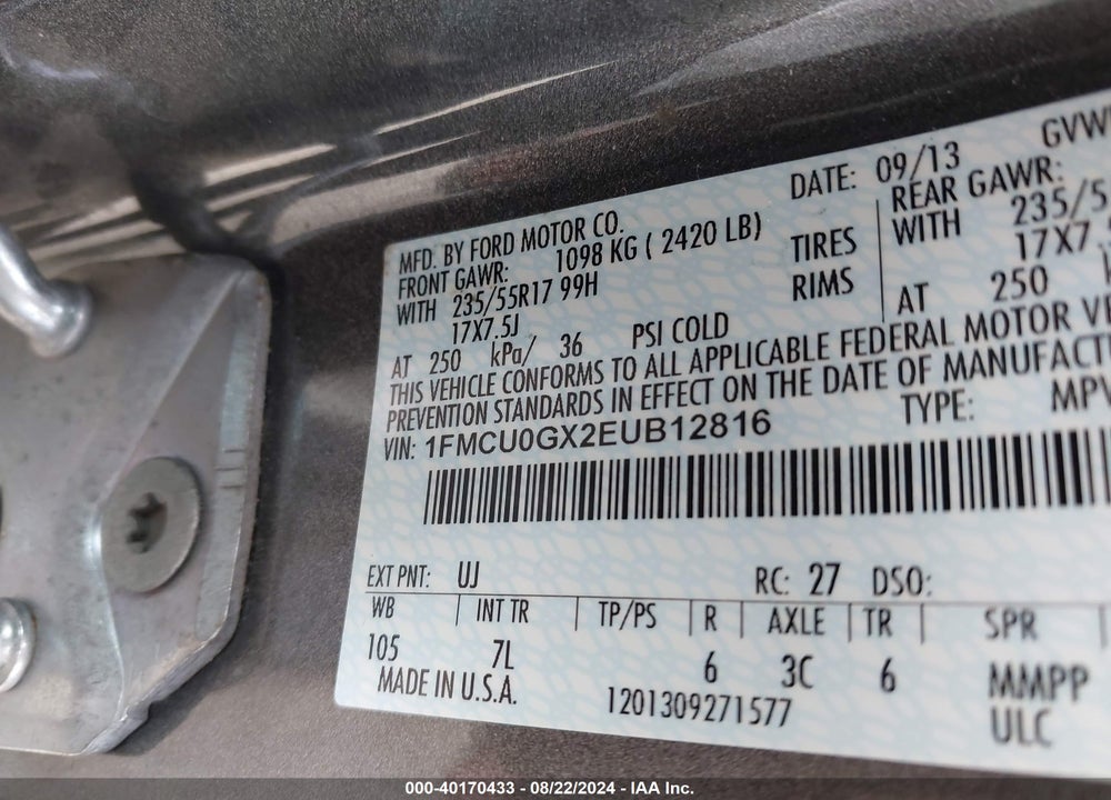 2014 FORD ESCAPE SE VIN: 1FMCU0GX2EUB12816