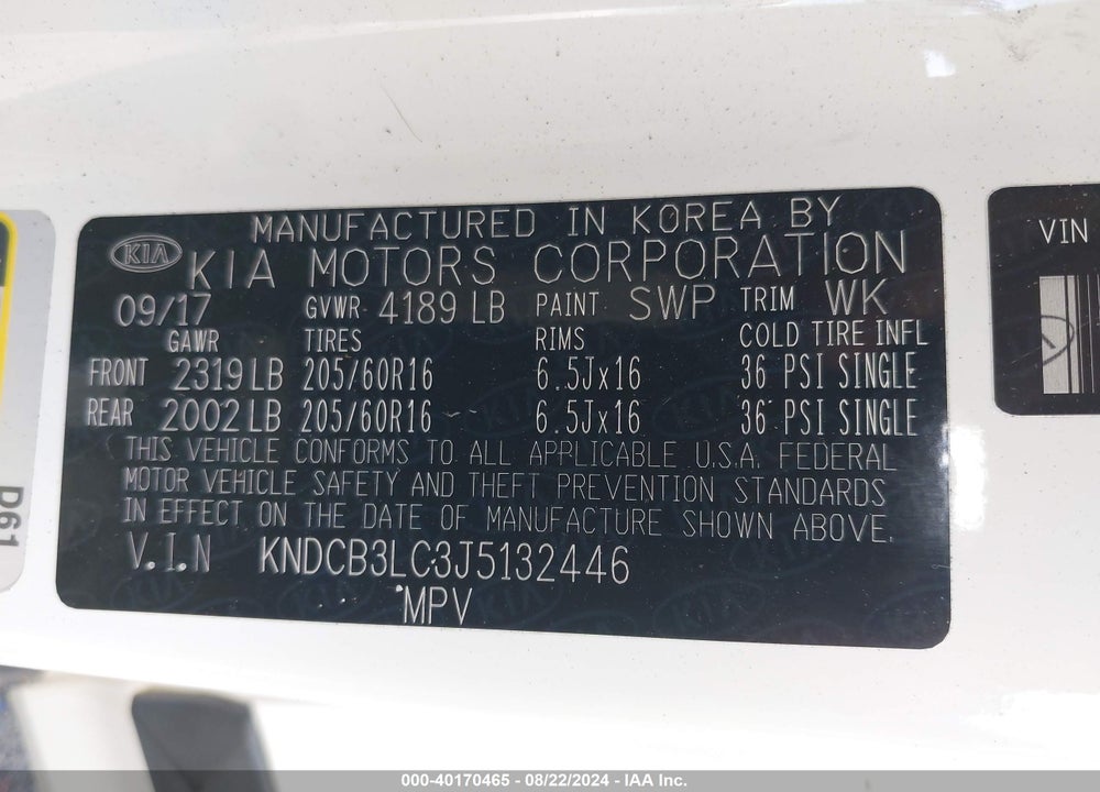 2018 KIA NIRO LX VIN: KNDCB3LC3J5132446