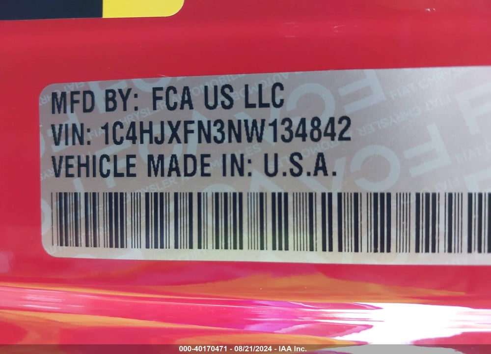 2022 JEEP WRANGLER UNLIMITED RUBICON 4X4 VIN: 1C4HJXFN3NW134842