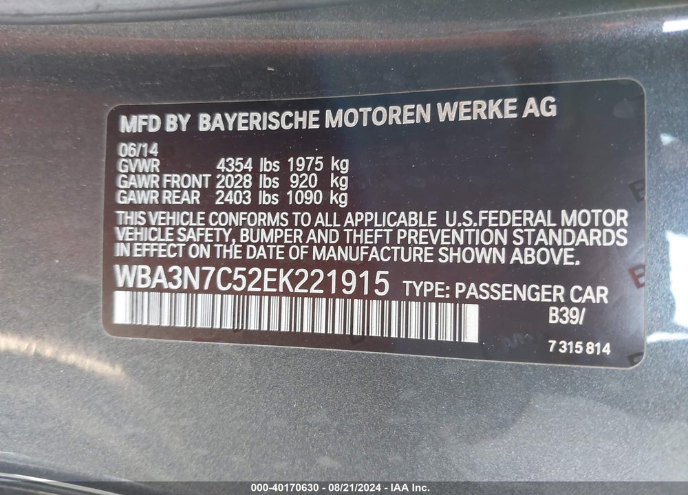 2014 BMW 428I VIN: WBA3N7C52EK221915