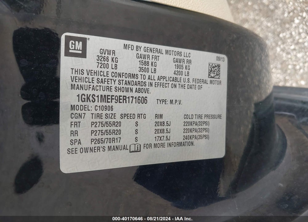 2014 GMC YUKON XL 1500 DENALI VIN: 1GKS1MEF9ER171606