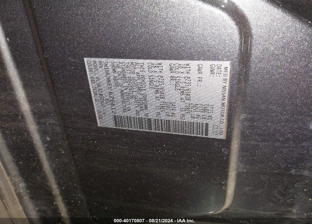 2018 NISSAN PATHFINDER S VIN: 5N1DR2MN8JC626612