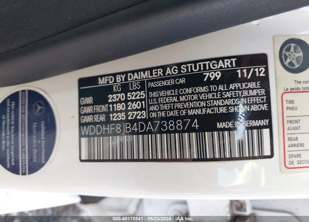 2013 MERCEDES-BENZ E 350 4MATIC VIN: WDDHF8JB4DA738874