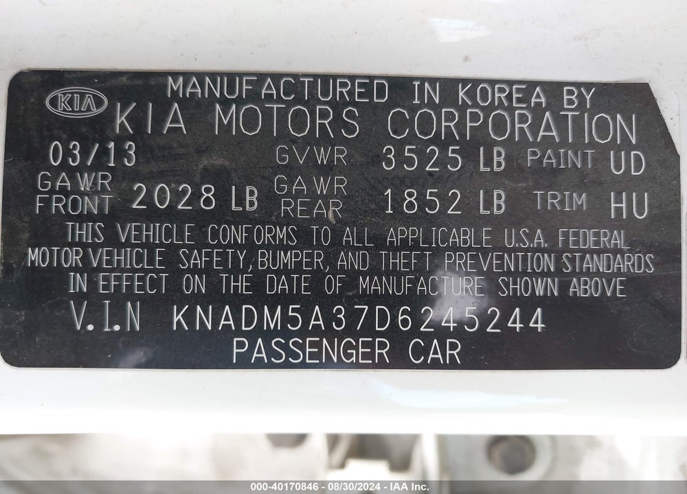 2013 KIA RIO LX VIN: KNADM5A37D6245244