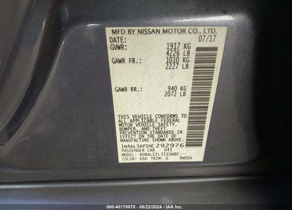 2017 NISSAN ALTIMA 2.5 SV VIN: 1N4AL3AP1HC292976
