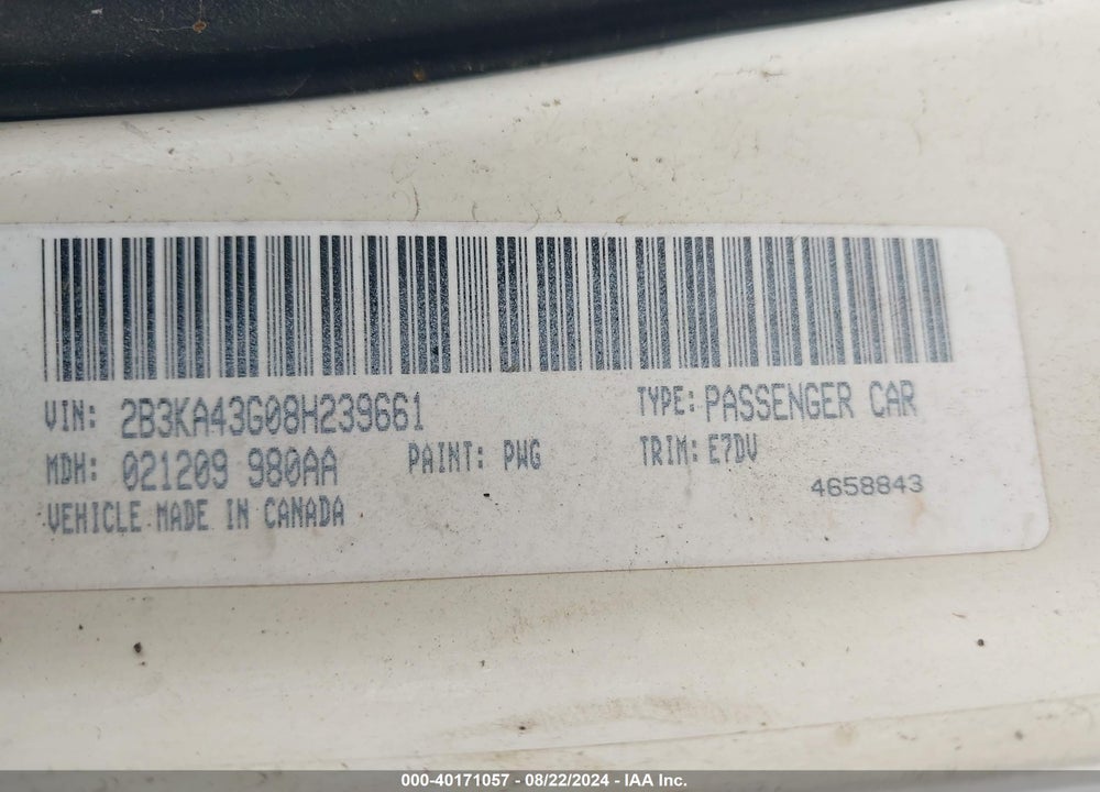 2008 DODGE CHARGER VIN: 2B3KA43G08H239661