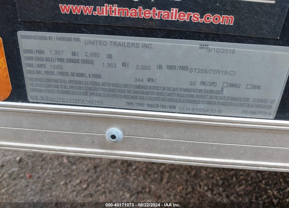 2015 UNITED EXPRESS LINE INC TRAILER VIN: 56JTE1012FA142705