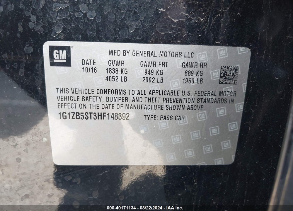 2017 CHEVROLET MALIBU LS VIN: 1G1ZB5ST3HF148392