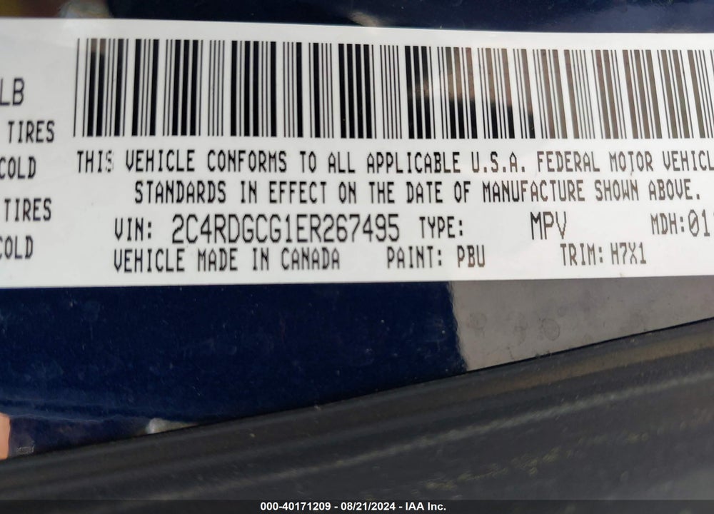 2014 DODGE GRAND CARAVAN SXT VIN: 2C4RDGCG1ER267495
