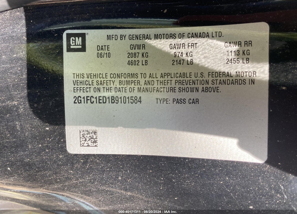 2011 CHEVROLET CAMARO 2LT VIN: 2G1FC1ED1B9101584