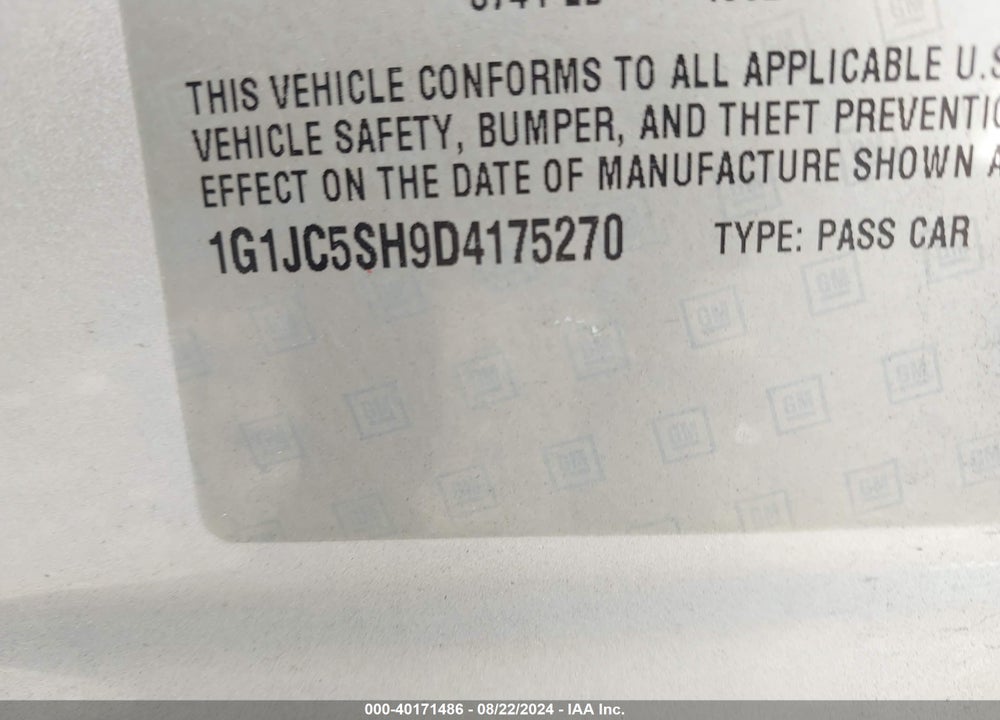 2013 CHEVROLET SONIC VIN: 1G1JC5SH9D4175270