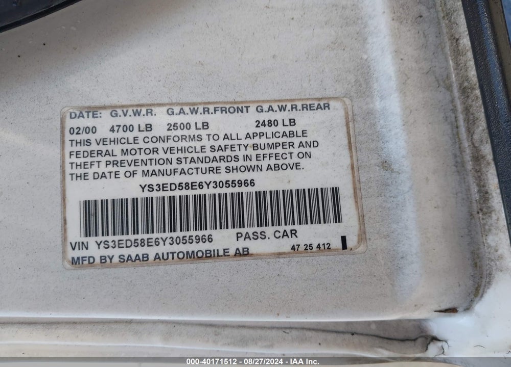 2000 SAAB 9-5 2.3T VIN: YS3ED58E6Y3055966