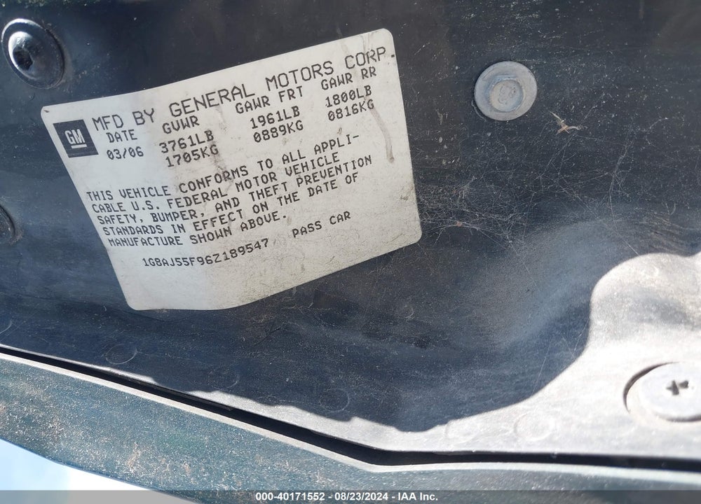 2006 SATURN ION 2 VIN: 1G8AJ55F96Z189547